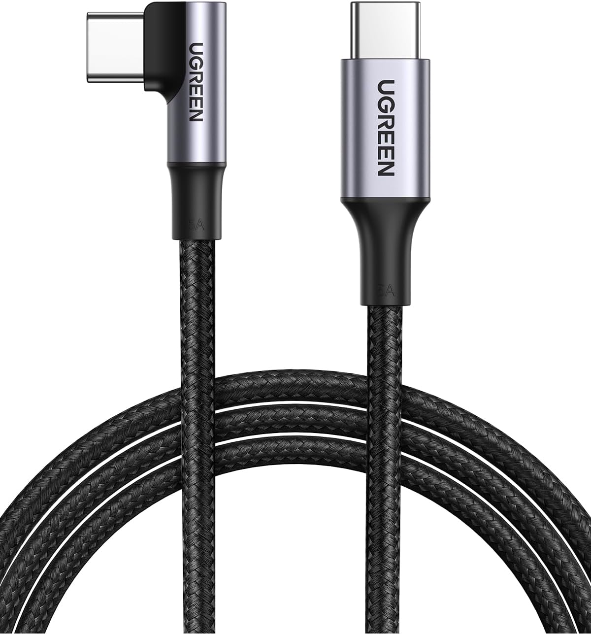 Ugreen US334 USB-C To Angled USB-C M/M Cable Aluminium Shell With  Braided 1M (Black)-70643 - Main Image
