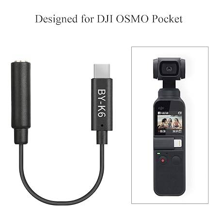 BOYA BY-K6 DJI Osmo Pocket Microphone External Sound Adapter USB C to  TRS External Microphone Audio Cable